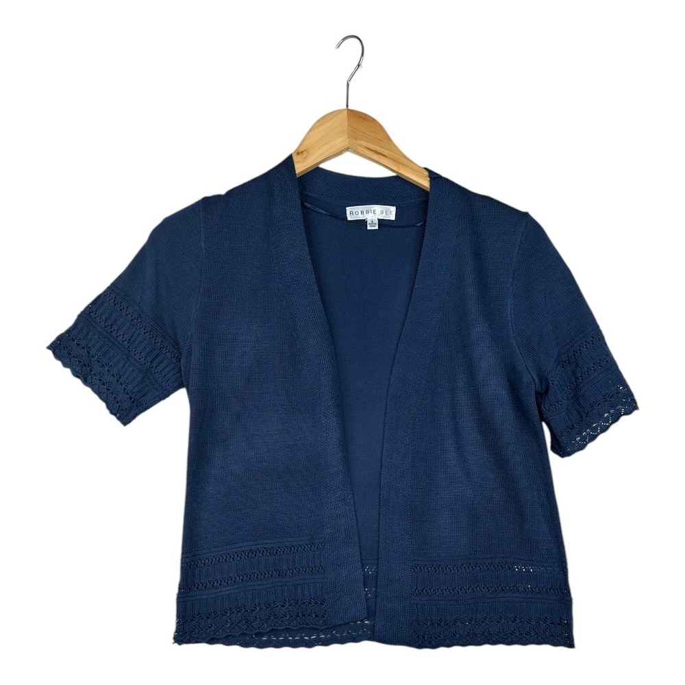 New Robbie Bee Open‎ Short Sleeve Cropped Cardigan size Small Blue